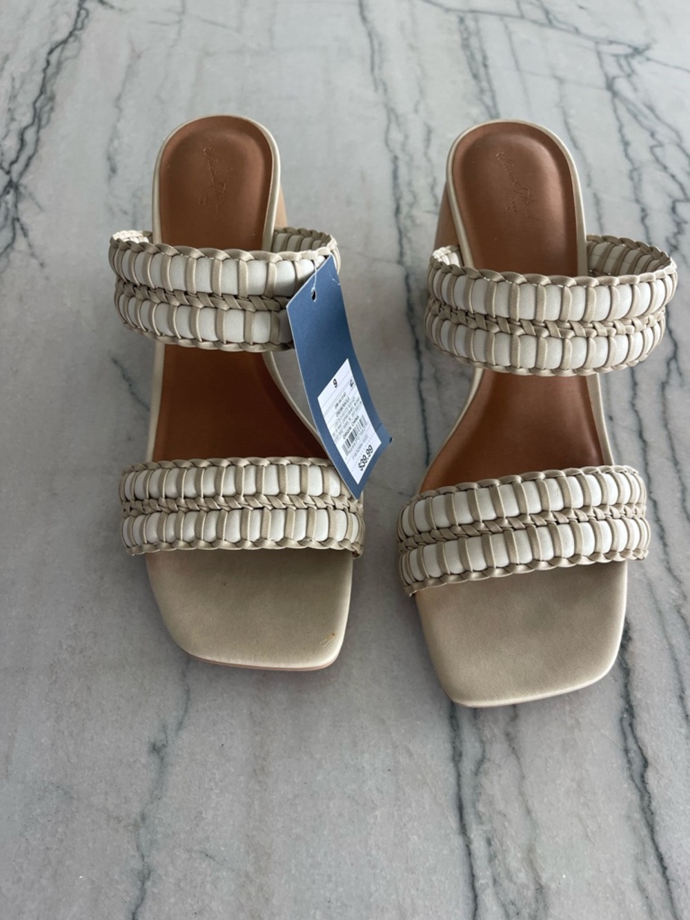 Universal Thread Braided Double-Strap Slide Sandals in Cream